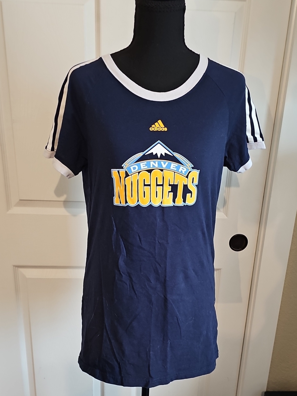 adidas Navy Denver Nuggets Graphic Ringer Tee with White Trim
